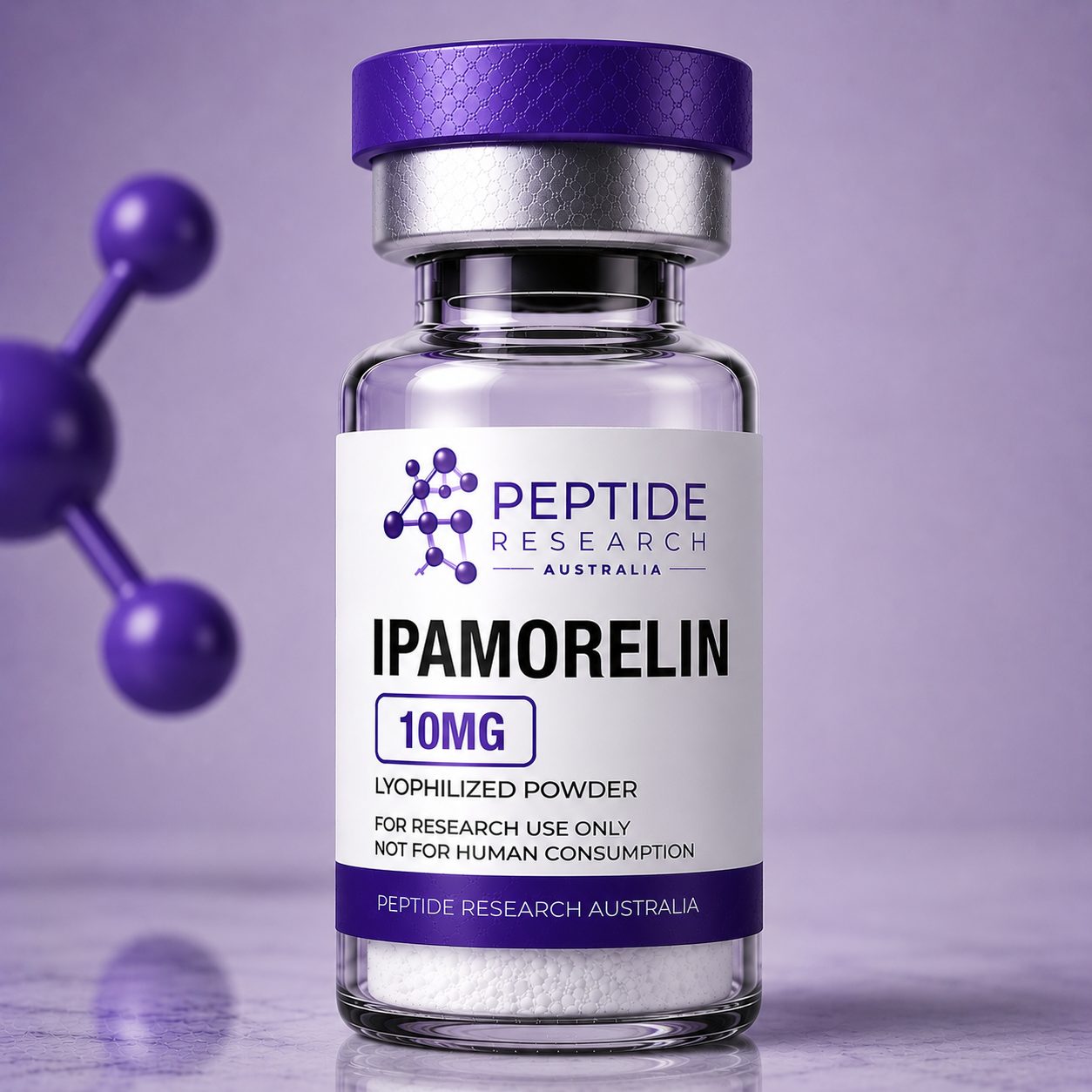 Ipamorelin 10mg research product from Peptide Research Australia