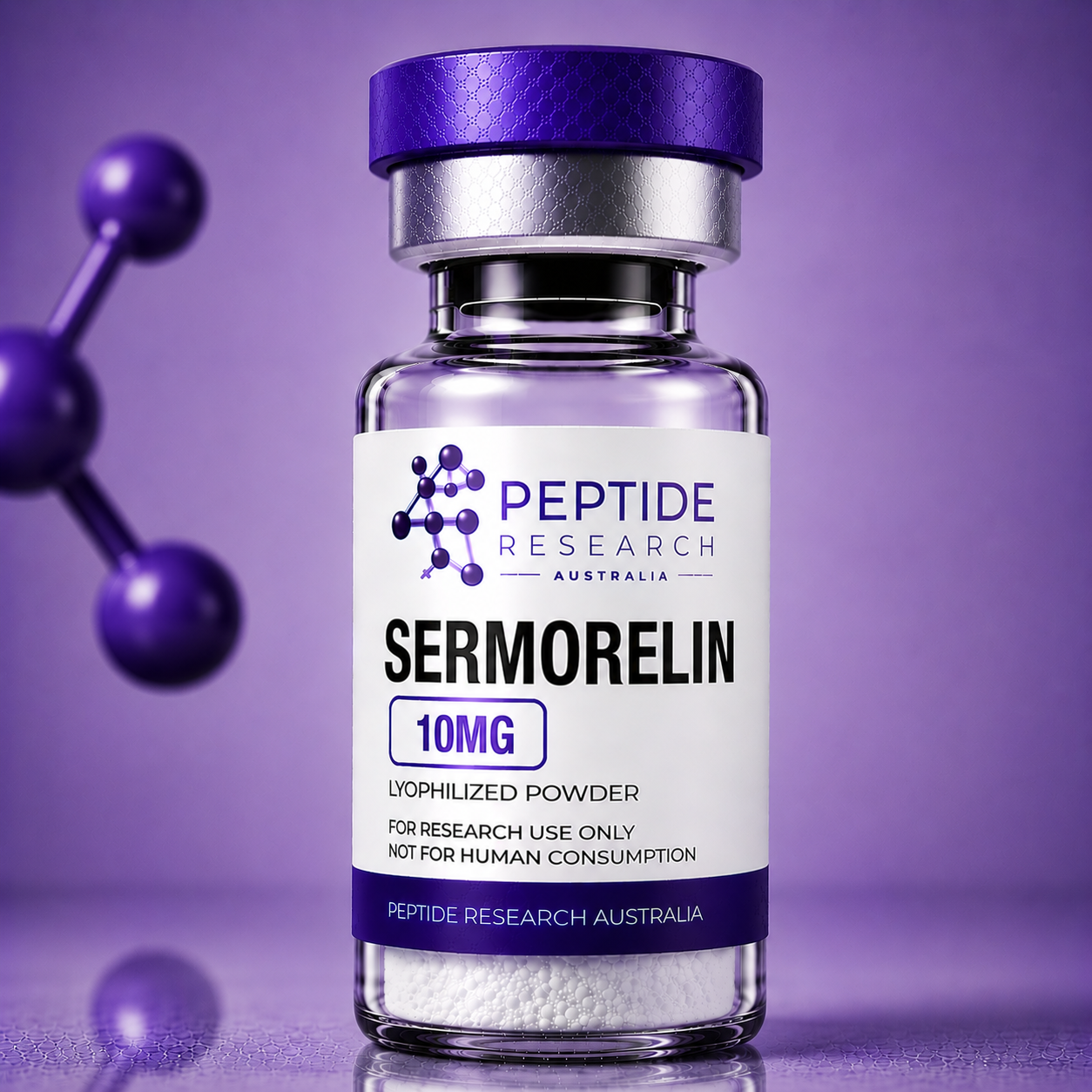 Sermorelin 10mg research product from Peptide Research Australia